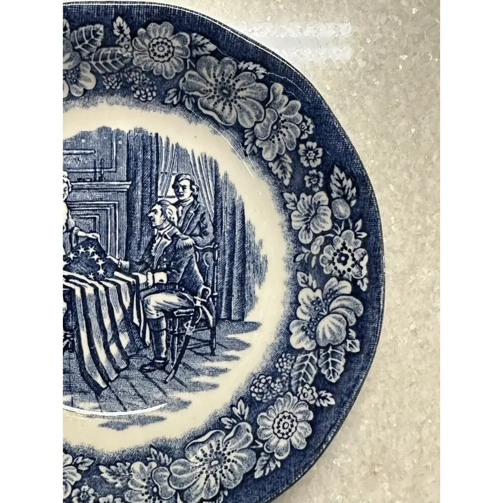 Vintage Blue White Colonial Scenes Bowl 5